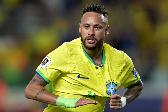 Chelsea Neymar celebrates after scoring for Brazil against Bolivia in a World cup qualifier in September 2023.