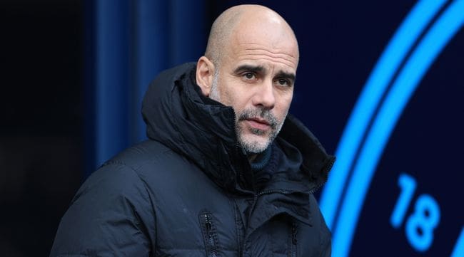 MANCHESTER, ENGLAND - JANUARY 7: Manchester City manager Pep Guardiola looks on during the Emirates FA Cup Third Round match between Manchester City and Huddersfield Town at Etihad Stadium on January 7, 2024 in Manchester, England. (Photo by Simon Stacpoole/Offside/Offside via Getty Images)