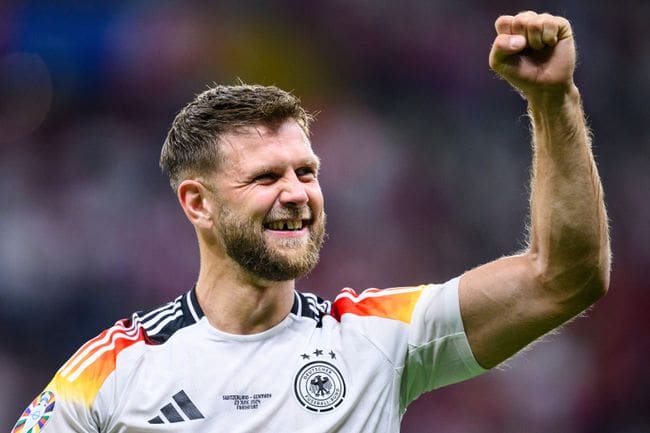 Niclas Fullkrug celebrates after Germany's victory over Switzerland in the group stage of Euro 2024