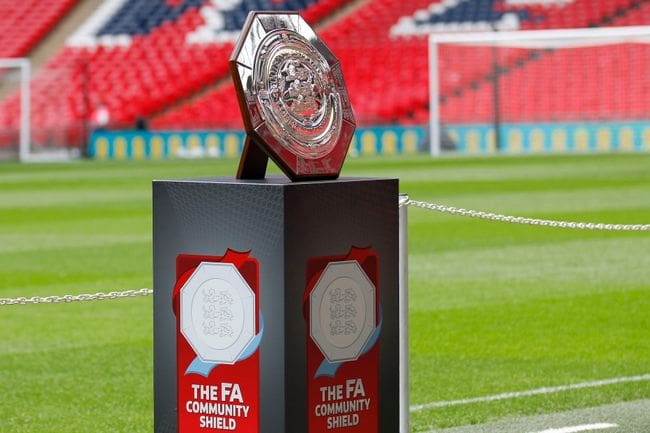 The Community Shield on display at Wembley Stadium, August 2019