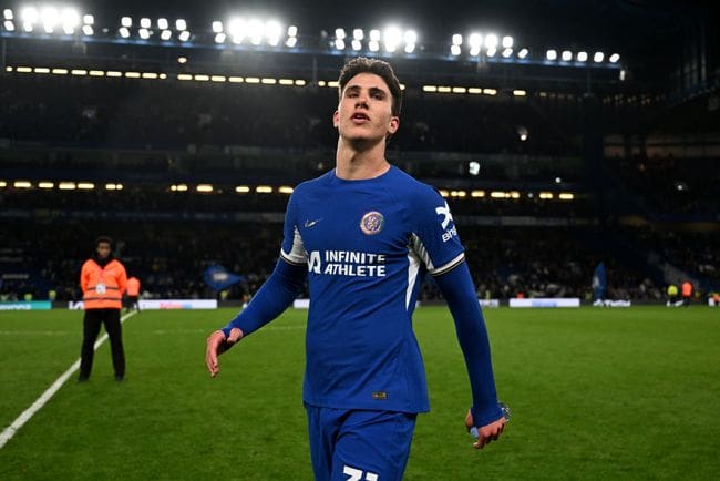 LONDON, ENGLAND - MAY 02: Cesare Casadei of Chelsea looks on after the Premier League match between Chelsea FC and Tottenham Hotspur at Stamford Bridge on May 02, 2024 in London, England. (Photo by Darren Walsh/Chelsea FC via Getty Images)