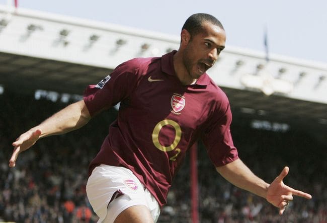 Arsenal's Thierry Henry celebrates after scoring an equaliser against Tottenham at Highbury in April 2006.