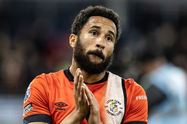 Euro 2024 ITV Luton Town's Andros Townsend applauds his side's supporters at the end of the match during the Premier League match between Luton Town and Everton FC at Kenilworth Road on May 3, 2024 in Luton, England.(Photo by Andrew Kearns - CameraSport via Getty Images)