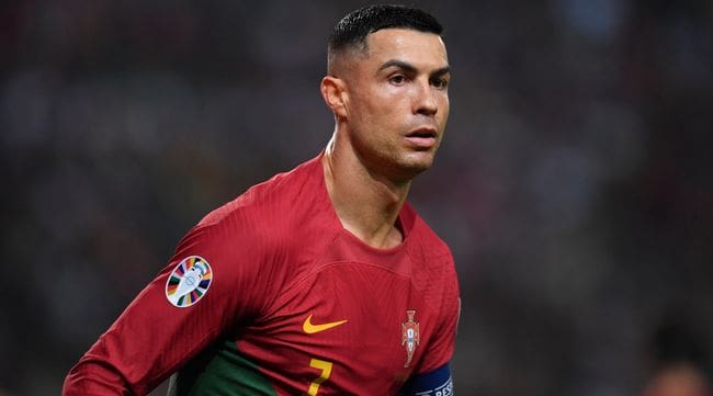 Cristiano Ronaldo of Portugal is reacting during the Group J - UEFA EURO 2024 European Qualifiers match between Portugal and Iceland at Estadio Jose Alvalade in Lisbon, Portugal, on November 19, 2023. (Photo by Alex Nicodim/NurPhoto via Getty Images)