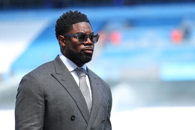 Euro 2024 BBC Micah Richards presenting for Sky Sports ahead of the Premier League match between Manchester City and West Ham United at Etihad Stadium on May 19, 2024 in Manchester, England.(Photo by Robbie Jay Barratt - AMA/Getty Images)