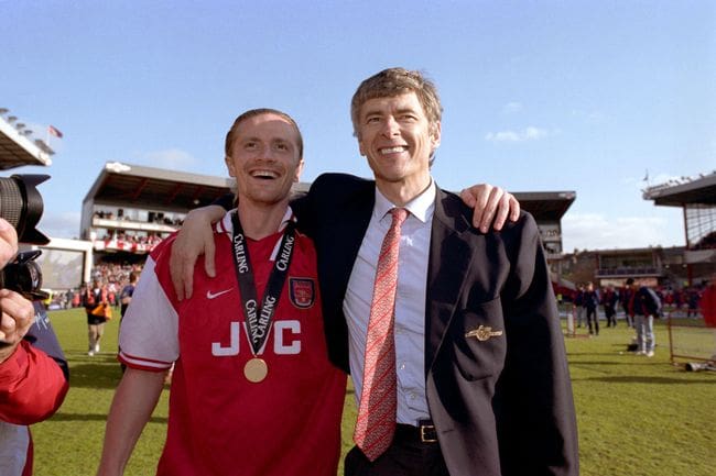 Emmanuel Petit with Arsene Wenger at Arsenal