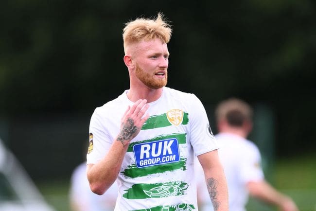 OSWESTRY, ENGLAND - JULY 30: Brad Young of The New Saints r looks on during the UEFA Champions League Second Qualifying Round 2nd leg match between The New Saints and Ferencvaros at Park Hall Stadium on July 30, 2024 in Oswestry, England. (Photo by Ben Roberts Photo/Getty Images)