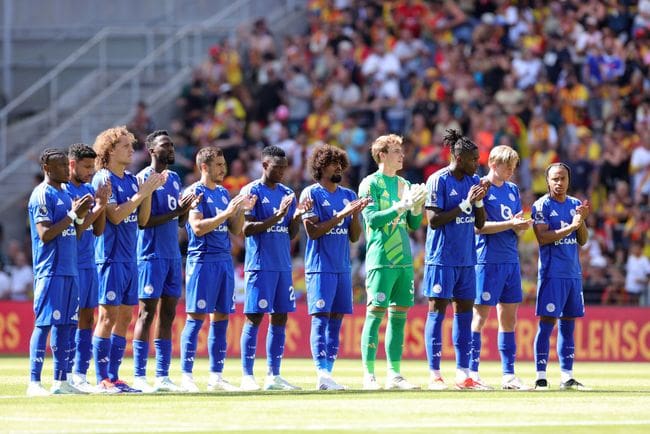 Leicester squad for 2024/25 LENS, FRANCE - AUGUST 10: Leicester City starting XI during a minute applause ahead of the Pre-Season friendly match between RC Lens and Leicester City at Stade Félix Bollaert-Delélis on August 10, 2024 in Lens. (Photo by Plumb Images/Leicester City FC via Getty Images)