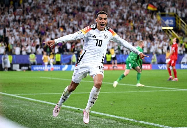 Jamal Musiala in action for Germany at Euro 2024