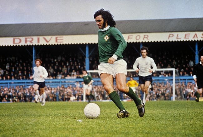 George Best in action for Northern Ireland against England in 1971