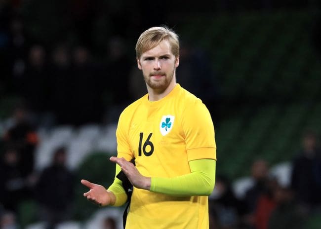 Republic of Ireland goalkeeper Caoimhin Kelleher applauds the fans after the final whistle during the international friendly match at Aviva Stadium, Dublin.