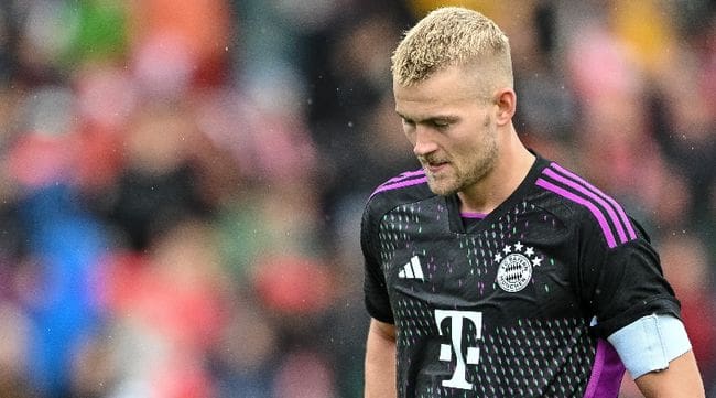 Bayern Munich defender Matthijs de Ligt reacts during a pre-season friendly against Monaco in August 2023.