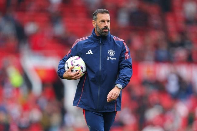 MANCHESTER, ENGLAND - SEPTEMBER 01: Manchester United coach Ruud Van Nistelrooy during the Premier League match between Manchester United FC and Liverpool FC at Old Trafford on September 01, 2024 in Manchester, England. (Photo by James Gill - Danehouse/Getty Images)