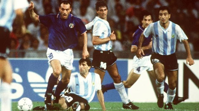 Toto Schillaci in action for Italy during the 1990 World Cup semi-final against Argentina